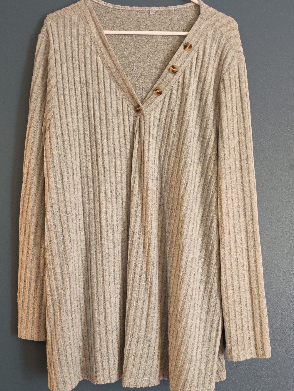 Sage Ribbed V-Neck Button Women's Sweater
